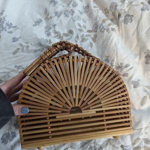 Cult Gaia cupola wood dome bag in tan